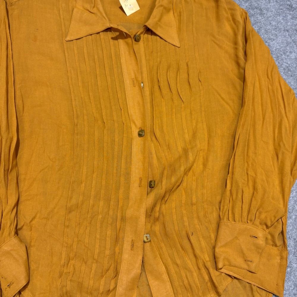 Vintage Mustard Yellow Skirt Suit Set Wool Skirt Rayon Pleated Blouse 12 M